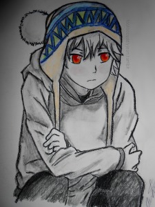 Yukine from Noragami (because he's adorable). I was experimenting with charcoal and pastels. I colored his eyes with colored pencils though (side note: my tumblr url is on there because I posted it there. FYI).